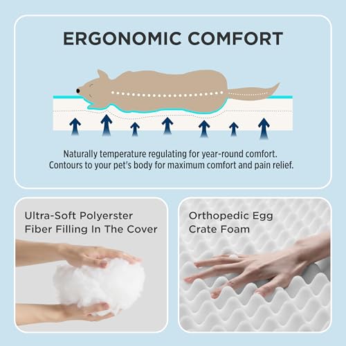 Bedsure Cooling Dog Bed for Crate - Large Comfy Flat Puppy Beds with Removable Washable Cover, Orthopedic Egg Crate Foam P...
