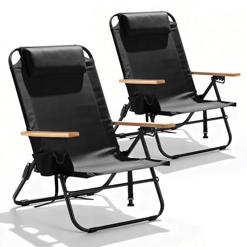 Canpsky 2 Pack Premium 5-Position Reclining Camping Chair - Portable Folding Lightweight Outdoor Chair with Wooden Armrest...