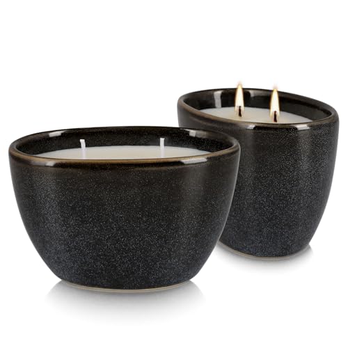 2-Pack Black Ceramic Citronella Scented Candles – Dual-Wick, All-Natural Wax, Decorative Geometric Design for Indoor/Outdo...
