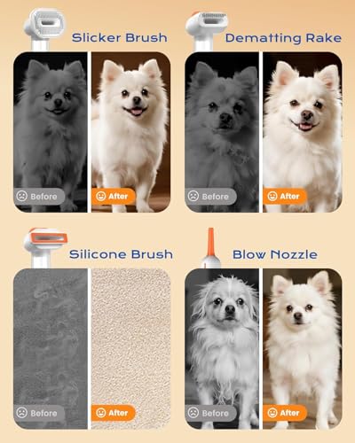 kurtmark Vacuum Dog Brush for Shedding, 4-in-1 Self-Cleaning Slicker & Undercoat Rake, Deshedding Grooming Tool, Anti-Stat...