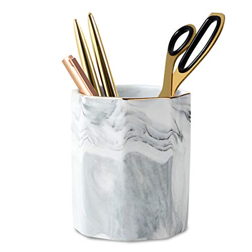 WAVEYU Pen Holder, Pencil Holder for Desk, Marble Desk Organizer Cute, Durable Ceramic Pencil Cup, Decorative Makeup Brush...