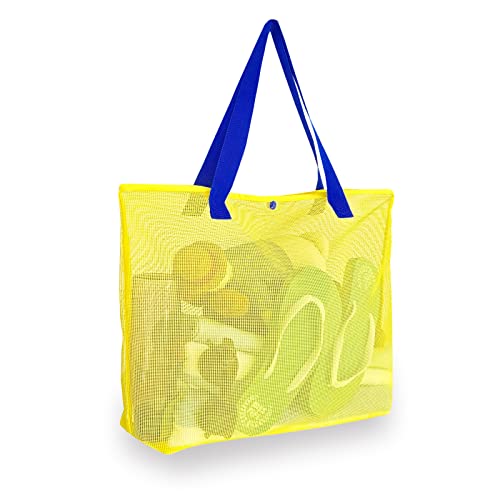 hsmyank 2Pack Large lightweight Simple Mesh Beach Tote Bag With snap Button Reusable Pool Bag for Outdoor Travel Shopping Gym