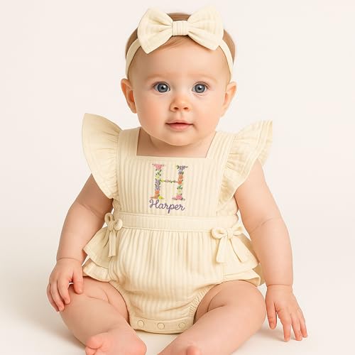NAZENTI Personalized Baby Girl Romper, Ruffle Outfits Infant Girl, Custom Newborn Embroidered Clothes, Daughter Gift Birthday