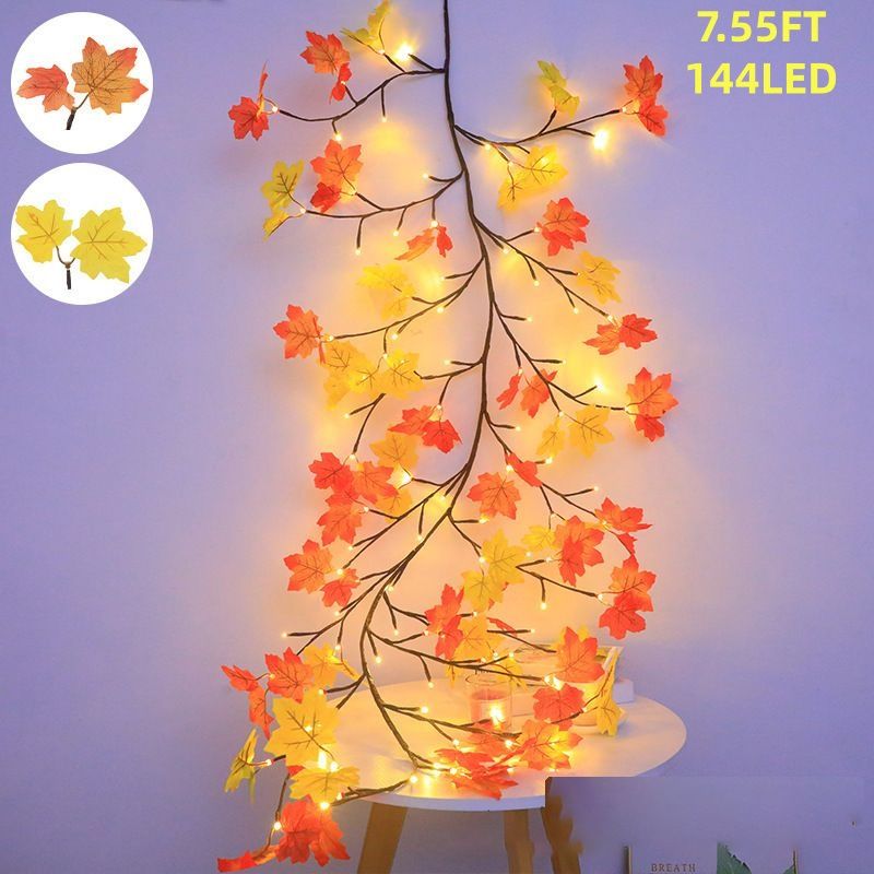 9.52FT  144 LED Autumn Decorative Lights, Home USB-powered Waterproof Autumn Wreath, Suitable For Indoor And Outdoor Decoration During Halloween And Thanksgiving