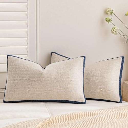 a moment Loop Yarn Linen-Like Pillow Cover Natural Soft Decorative Throw Pillow Case Farmhouse 12x20 Inch, Bohemian Textur...