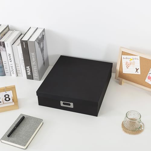 Soul & Lane Photo Storage Box with Lid, 14.8 × 13.0 × 3.7 Inches, Keepsake Memory Organizer, Cardboard Storage for Photo A...