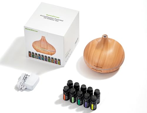 InnoGear Aromatherapy Diffuser & 10 Essential Oils Set, 400ml Diffuser Ultrasonic Diffuser Cool Mist Humidifier with 4 Tim...