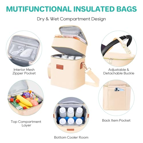 PIIOSER Breastmilk Cooler Bag with Ice Pack Fits 6 Baby Bottles Up to 9 Ounce, Insulated Baby Bottle Tote Bags, Double Lay...