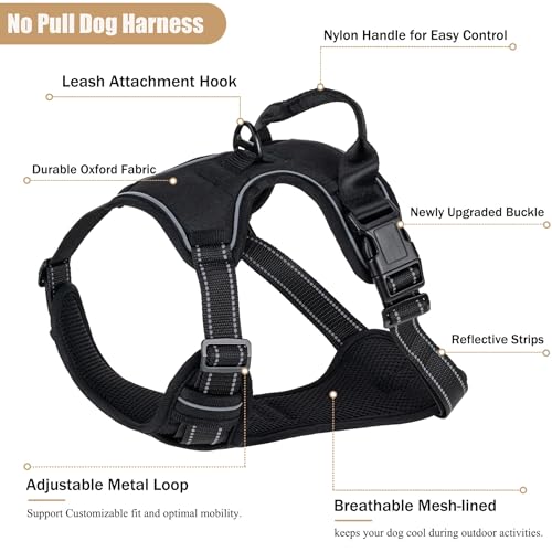 Yintrest No Pull Dog Harness, Adjustable Reflective Front Clip Pet Vest with Easy Control Handle for Medium Large Dogs (Bl...
