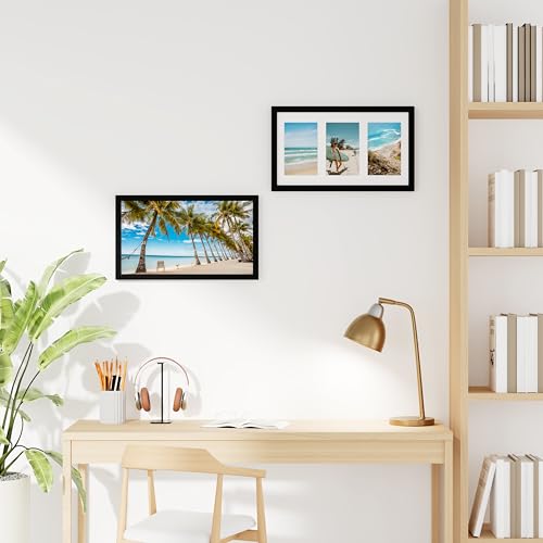 decorUhome 8x14 Picture Frames Collage Wall Decor, Display 3Pcs 4x6 Photos with Mat or 1Pcs 8x14 Unmatted, 3 4x6 Collage P...