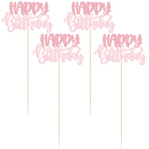 Gyufise 12Pcs Happy Birthday Centerpieces Sticks Double Sided Glitter Birthday Party Decorations Anniversary Table Flower ...