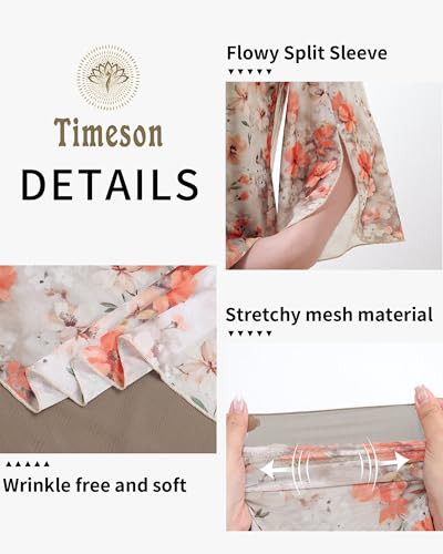 Timeson Women's 3/4 Sleeve Floral Blouses Shirts Double Layers V Neck Dressy Tunics Tops