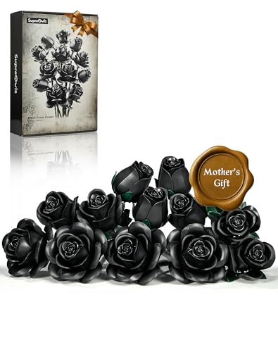 iATOM Black Rose Bouquet Building Set, 12Pcs Flower Botanical Collection Kit for Adult, Valentine's Day Gift for Her/Girlf...