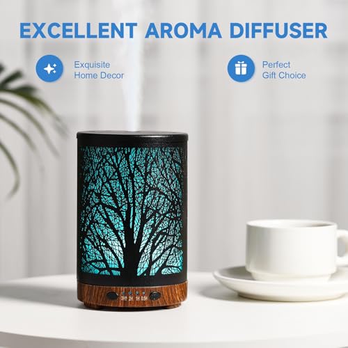 JOYOLO Essential Oil Diffuser 120ML Metal Aromatherapy Diffuser with Timer, Cool Mist Humidifier with Auto Shut-Off & 7 Co...