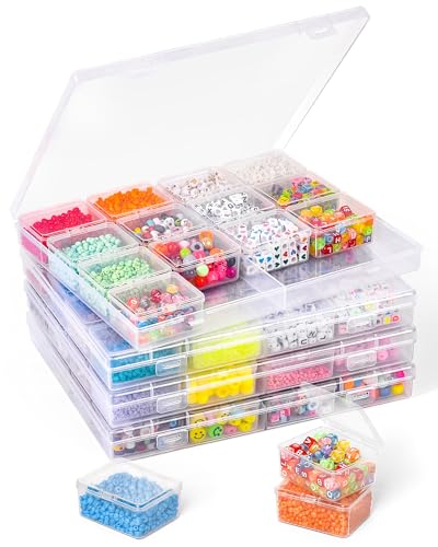 Cokapo Bead Organizer Box, 64 Pcs Clear Bead Storage Containers, Craft Organizers and Storage with Hinged Lids and Labels,...