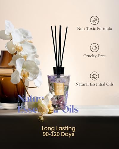 M&SENSE Lavender Glow Reed Diffuser Set - 8.79fl oz Home Fragrance Non-Toxic Essential Oil Diffuser with Sticks, Air Fresh...