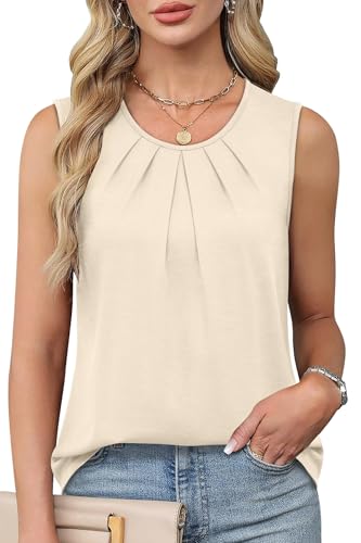 WIHOLL Flowy Tops for Women Business Casual Outfits Pleated Front Tank Tops Loose Fit