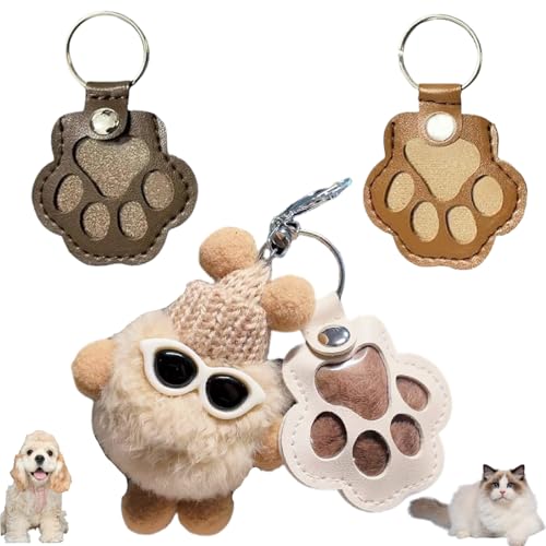 Jatmira 4Pcs Pet Hair Storage Keychain Cat Paw Shaped Leather Dog Fur Memorial Collection Key Chain Pet Memorial Gifts & K...