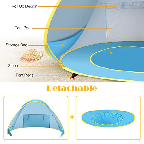 Baby Beach Tent with Pool, Pop Up Sun Shelter UPF 50+ UV Protection for Infant Toddlers, Portable Shade Tent with Carry Ba...