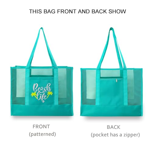 hsmyank Reusable Large Beach Bags With 2 Pockets & Zipper, Lightweight Beach Tote for Poolside, Trip/swim