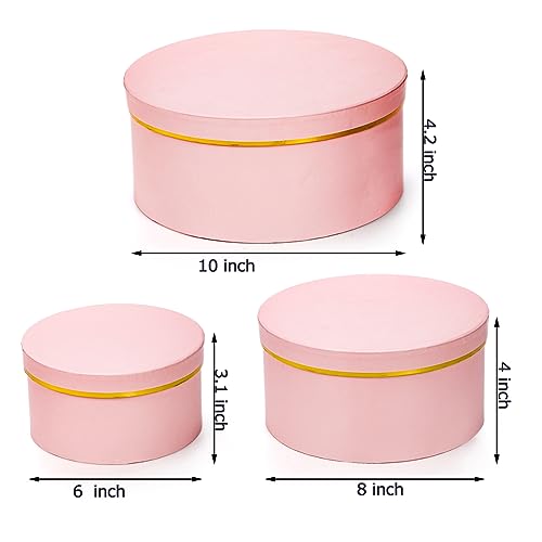 Coloch 3 Pcs Round Gift Boxes with Lid, Pink Flower Box with Golden Rim Nested Party Favor Boxes for Flower Arrangement, B...