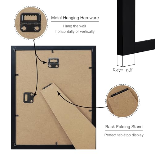 ccdcc 8x10 Picture Frame Set of 4, 8 x 10 Wood Photo Frames with Mat for 5x7, Wooden Frame with Real Glass Cover for Wall ...