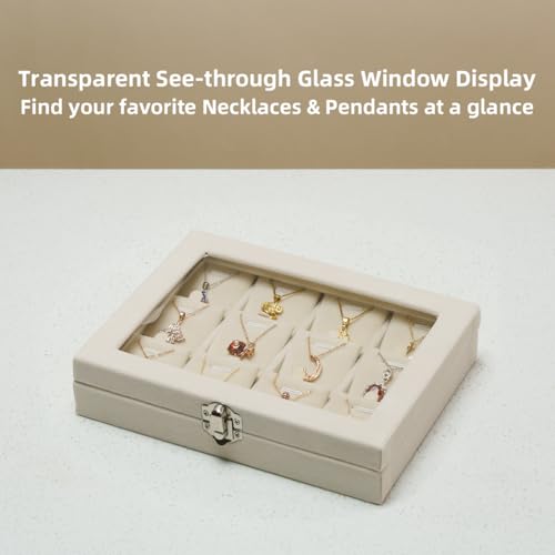 XHMQYC Jewelry Box Necklace Organizer Tray, Beige Necklace Display Case for Storage Jewelry Small Necklaces Display Stand ...