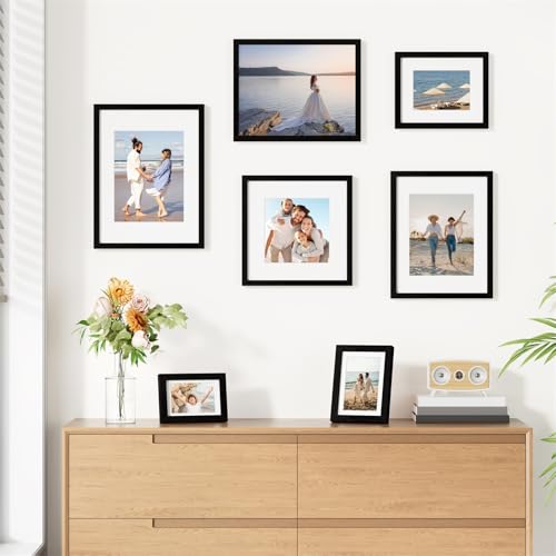 Vittanly 8x10 Picture Frames Set of 9, Shatter Resistant Plexiglass, Display 5x7 Pictures with Mat or 8x10 without Mat, Ph...
