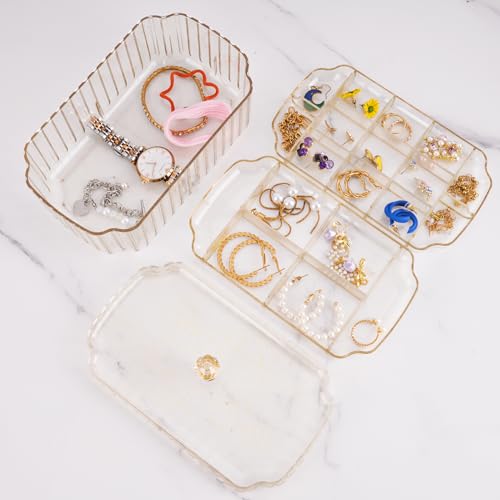 NiHome Transparent 3-Layer Jewelry Organizer Box with Elegant Gold Handle, Efficient Storage Versatile for Earrings, Ring...