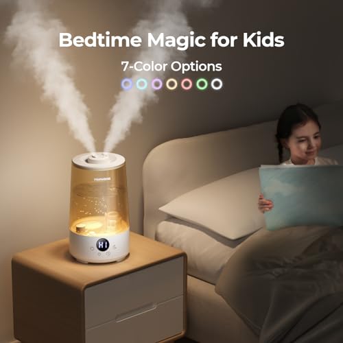 Homvana Humidifiers for Bedroom Home, 3.6 L Cool Mist Top-Fill 34H Super Long Time, Quiet 23dB, Baby Humidifier, Oil Diffu...
