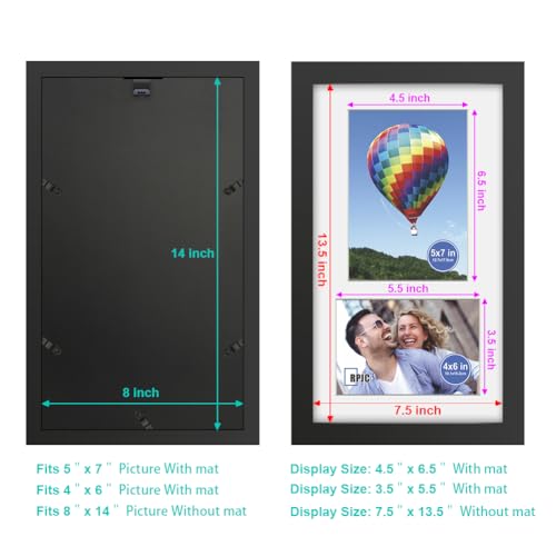 RPJC 8x14 Soild Wood 2 Opening Picture frames with High Definition Glass Display 4x6 and 5x7 with Mat or 8x14 Without Mat ...