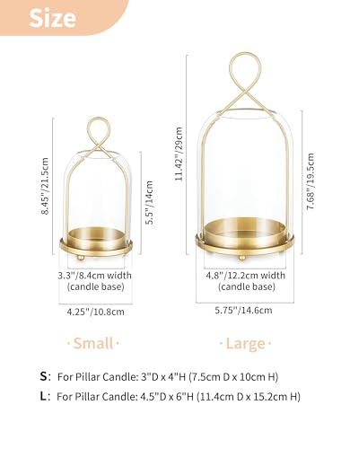NUPTIO Glass Lanterns Decorative Outdoor: Gold Hurricane Candle Holders for Pillar Candles - Set of 2 Hanging Lantern for ...
