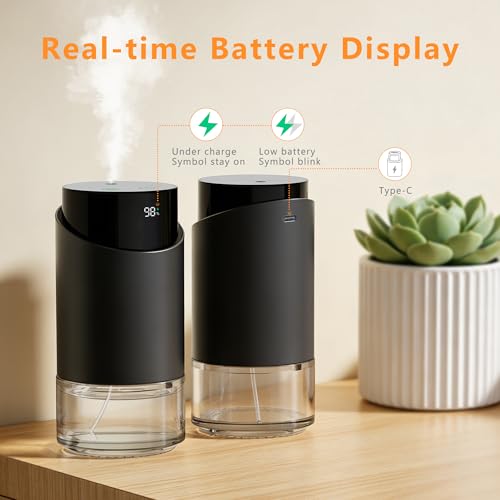 Waterless Essential Oil Diffuser - Rechargeable Black Aluminum Alloy 100ml Scent Machine with 4 Timers, 3 Mist Levels & Ve...