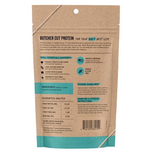 Vital Essentials Freeze Dried Dog Treats | Salmon Bites, Single Protein | Premium Quality | Grain Free Training Treats for...