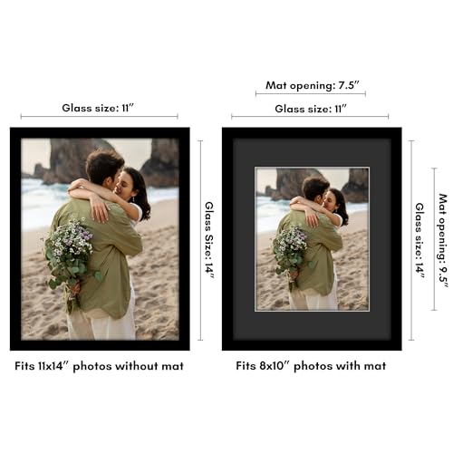 Americanflat 11x14 Picture Frame with Shatter-Resistant Glass - Use as 8x10 Picture Frame with Black Mat and White Trim or...