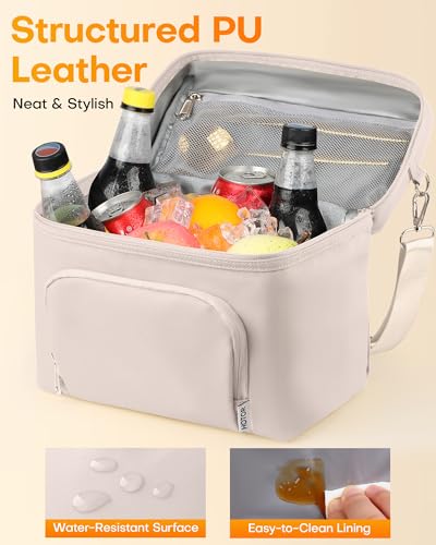 HOTOR Lunch Box for Women - Insulated Lunch Bag with Spacious 8L Capacity, PU Leather Cooler Bag, Water-Resistant & Easy t...