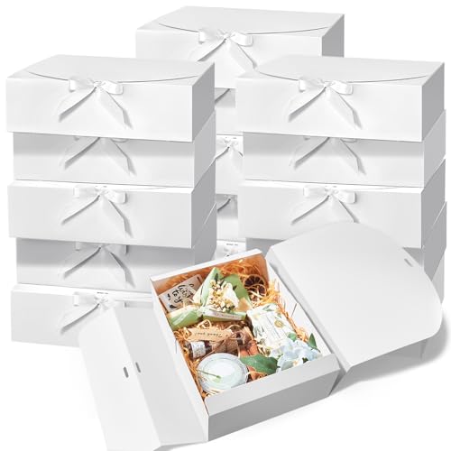 Kucoele 15 PCS Gift Boxes with Lids for Presents, 10.6 x 7.8 x 3.1 Inches White Bridesmaid Proposal Boxes with Ribbons for...