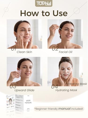 2PCS Gua Sha Facial Tools, Guasha Tool to Reduce Facial Puffiness & Tension, Lymphatic Drainage Massage Tool for Face, Nec...