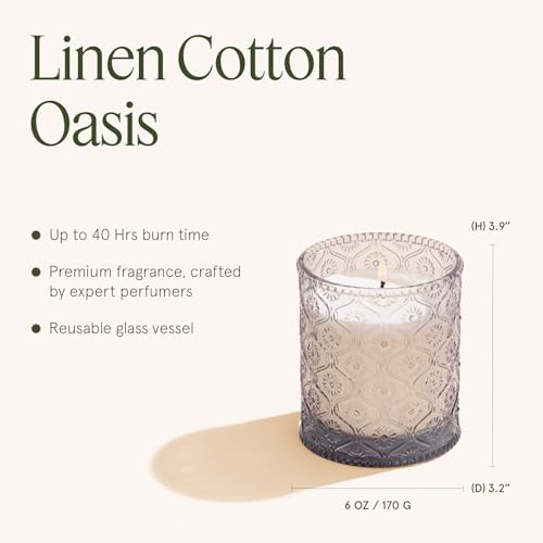 LA JOLIE MUSE Linen Cotton Oasis Scented Candle - Cotton, Jasmine & Warm Musk | 6 oz Natural Soy Wax | 40 Hours Clean Burn...