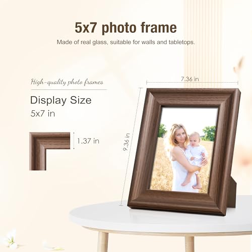 PEALSN 5x7 Picture Frame with Real Glass Front and Black Backboard, Wall Gallery Photo Frames for Wall Mounting or Tableto...