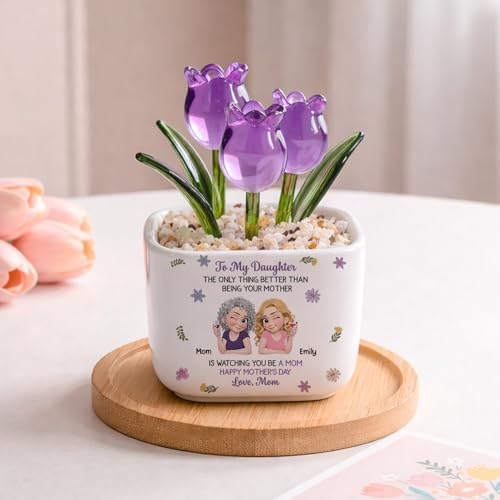 Wrappiness Glass Everlasting Tulips Pot for Women Personalized Gifts - Glass Flowers Decor, Birthday Gift for Daughter fro...