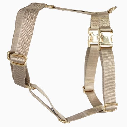 Nylon No Pull Dog Harness with Gold Metal Buckles,Easy Walking and Training Dog Harness (Tan, S)