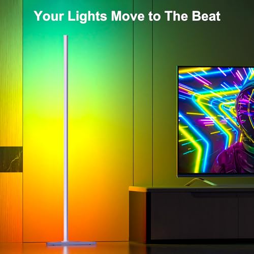 MIHEAL 2PCS Corner Floor Lamp, Synced Lights LED Control Floor Lamp RGB Light 56" Smart LED Corner Lamp App and Remote for...