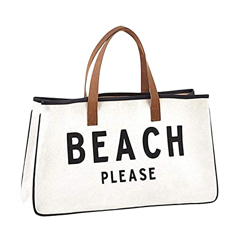 Santa Barbara Design Studio Womens Tote - Cotton Canvas Shoulder Bag with Leather Handles and Waterproof Lining, Large, Be...