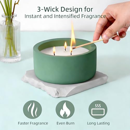 Viyffo Large Citrus & Mint Candle Outdoor, 3 Wick 20oz Scented Candle Indoor, Non Toxic Soy Candle, Green Ceramic Jar for ...