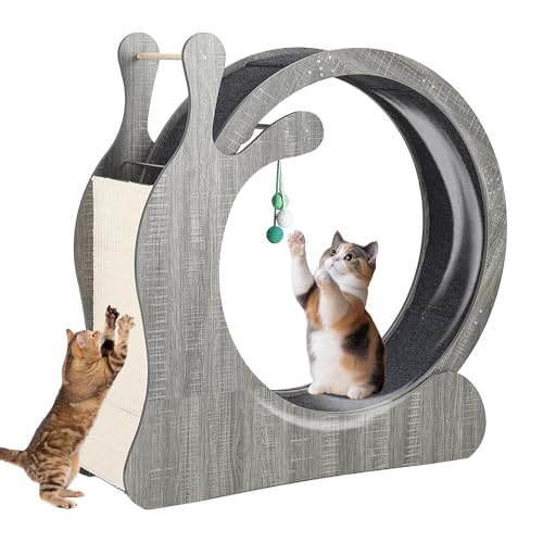 Large Cat Running Wheel, Cat Wheel for Indoor Cats 33.5" Inner Diameter Wood Pet Treadmill with Scratching Board and Playi...