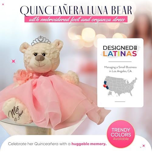 Kinnex Collections by Amanda Large 20” Quinceañera Teddy Bear Centerpiece – Elegant Dress, Oversized Keepsake Gift for 15 ...