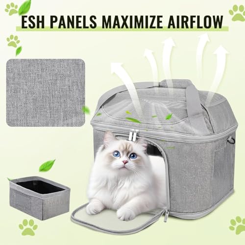 Top-Expandable Pet Carrier 17x11.8x13 Inches Underseat Up to 20lbs, Soft-Sided Carrier Travel Carriers with Padded Shoulde...