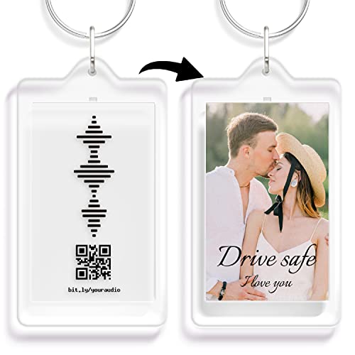 I Love You Sound Wave Keychain with QR Code Link to Recording | DIY Photo Text | Clear Acrylic Key Chain Insert Photo Fram...