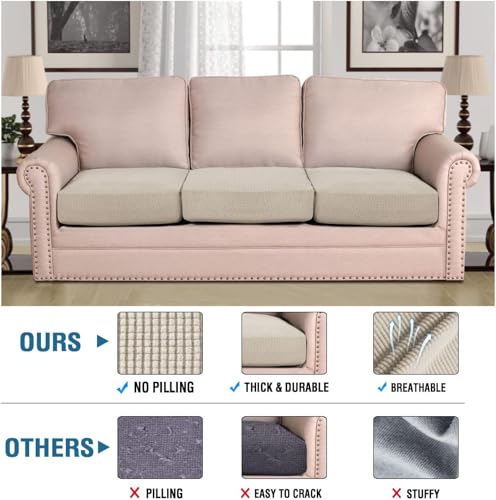 H.VERSAILTEX Super Stretch Individual Seat Cushion Covers - Sofa & Couch Cushion Slipcover Sets - Thick Jacquard Textured ...